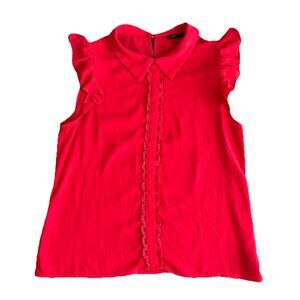 Shein Woman’s Red Halter Tank Ruffle Sleeve Business Casual Light Weight -Size 6